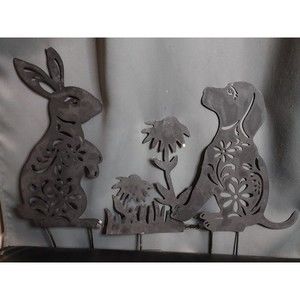SET OF 3 - Metal Animal Silhouette Cutouts Garden Stakes Décor